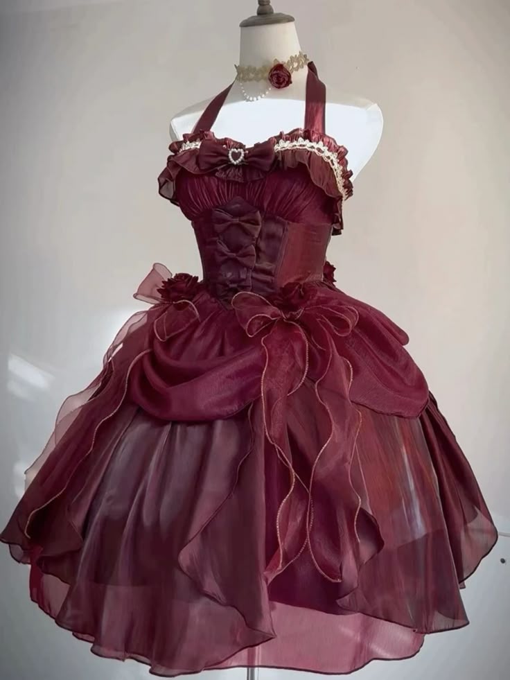 Retro Ball Gown Halter Burgundy Chiffon With Bow Mini Short Homecoming Dress 19th Birthday Outfits C5247