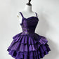 Dark Purple Ball Gown Spaghetti Straps Satin Tiered Mini Short Homecoming Dress 18th Birthday Outfits C5248