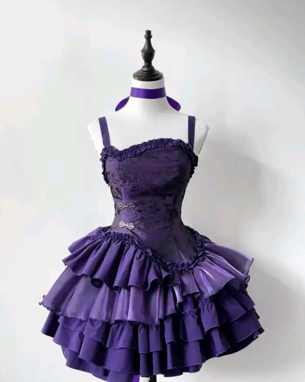 Dark Purple Ball Gown Spaghetti Straps Satin Tiered Mini Short Homecoming Dress 18th Birthday Outfits C5248