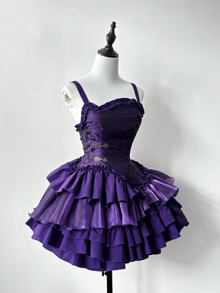 Dark Purple Ball Gown Spaghetti Straps Satin Tiered Mini Short Homecoming Dress 18th Birthday Outfits C5248