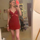 Sexy A Line Spaghetti Straps Satin Lace Short Homecoming Dress 21th Birthday Outfits C5256