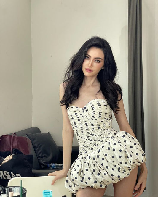 Unique A Line Sweetheart Satin Polka Dots Short Homecoming Dress 19th Birthday Outfits C5259