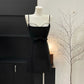 Pretty A Line Spaghetti Straps Black Satin Beads Short Homecoming Dress 19th Birthday Outfits C5261