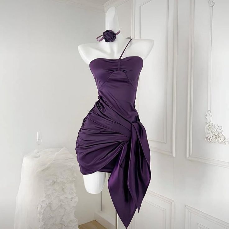 Dark Purple Mermaid One Shoulder Satin Pleated Short Homecoming Dress 19th Birthday Outfits C5262