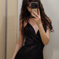 Chic Mermaid Spaghetti Straps Black Satin Short Homecoming Dress 19th Birthday Outfits C5263