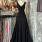Robe de bal longue en satin noir, coupe trapèze, col en V, modeste, C5266