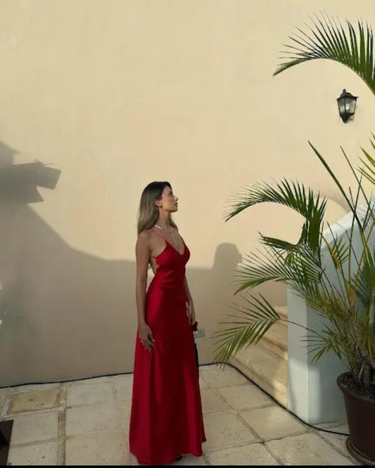 Robe de bal élégante bordeaux sirène à bretelles spaghetti en satin longue, robe de soirée C5273