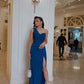 Robe de bal longue en satin plissé à une épaule et à fente, style sirène, modeste, C5283