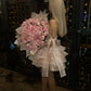 Sweet 16th Light Pink Ball Gown Off The Shoulder Satin Tiered Short Homecoming Dress Birthday Outfits C5285