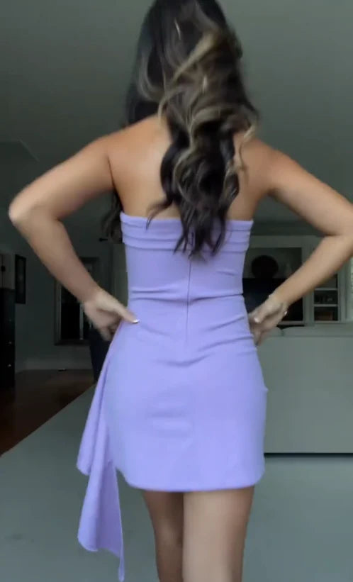Lilac Mermaid Strapless Satin Pleated Short Homecoming Dress 18th Birthday Outfits C5288