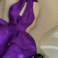 Dark Purple A Line Halter Satin Short Homecoming Dress 18th Birthday Outfits C5289
