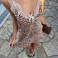Sexy A Line V Neck Leopard Print Satin Lace Short Homecoming Dress 21th Birthday Outfits C5299