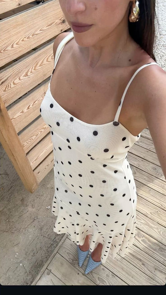 Cute A Line Spaghetti Straps Satin With Polka Dots Short Homecoming Dress 18th Birthday Outfits C5301