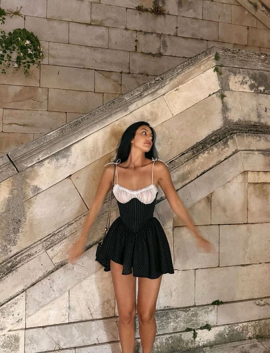 Sexy A Line Spaghetti Straps Stripe Satin Short Homecoming Dress 19th Birthday Outfits C5305