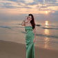 Robe de bal longue en satin vert, simple, style sirène, sans bretelles, C5320