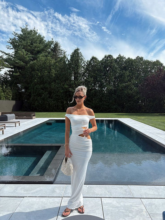 Robe de bal longue en satin, style sirène, sexy et chic, épaules dénudées, taille creuse, C5321