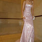 Robe de bal longue en satin rose clair, style sirène, bretelles spaghetti, paillettes, robe de soirée C5323