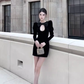 Elegant Sheath Long Sleeves Black Velvet 18th Birthday Dress Short Homecoming Dresses C532