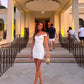 Pretty Mermaid Off The Shoulder Satin Short Homecoming Dress 19th Birthday Outfits C5330
