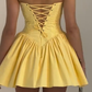 Embroidered A Line Spaghetti Straps Yellow Satin Short Homecoming Dress 19th Birthday Outfits C5338