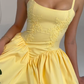 Embroidered A Line Spaghetti Straps Yellow Satin Short Homecoming Dress 19th Birthday Outfits C5338