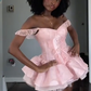 Cute Pink Ball Gown Off The Shoulder Satin Short Homecoming Dress 16th Birthday Outfits C5340
