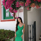 Robe de bal longue en satin vert, style sirène, bretelles spaghetti, C5347