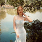 Robe de bal longue en satin à pois et bretelles spaghetti, style sirène, C5350