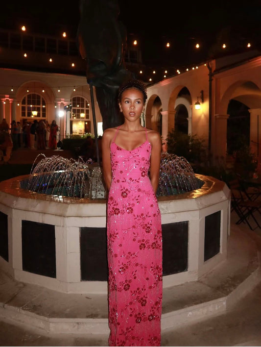 Superbe robe de bal sirène longue en satin à sequins et dos nu C5354