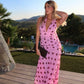Robe de bal longue sirène chic en mousseline de soie à pois imprimés, col licou, robe de soirée C5355