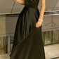 Robe de bal longue en satin noir, élégante, coupe trapèze, sans bretelles, C5356