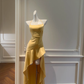 Robe de bal trapèze en satin jaune à col licou et ourlet à volants, robe de soirée C5357