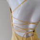 Robe de bal trapèze en satin jaune à col licou et ourlet à volants, robe de soirée C5357
