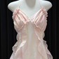 Robe de bal longue en satin à volants et dos nu, coupe A-line, unique, C5363