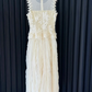 Robe de bal longue en satin et tulle avec appliques en dentelle, coupe trapèze, unique, C5364