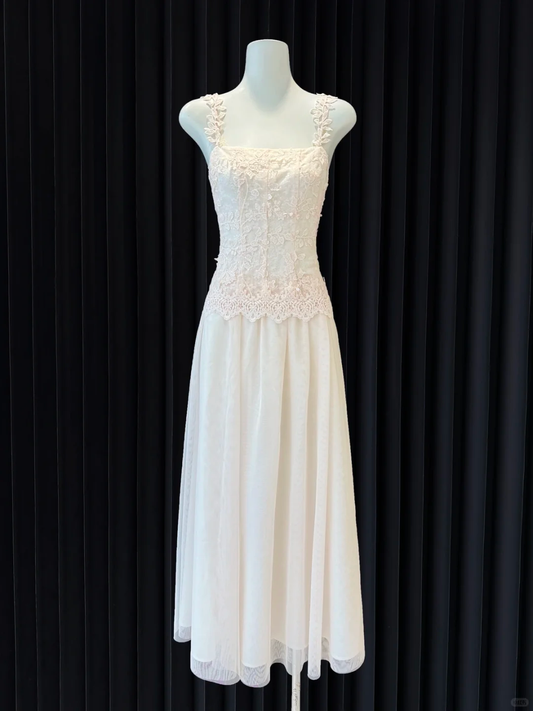 Robe de bal longue en satin et dentelle, jolie robe trapèze à bretelles spaghetti, C5365