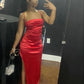 Robe de bal longue en satin à bretelles spaghetti et fentes, style sirène chic, C5367