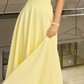 Robe de bal longue en satin jaune pastel, coupe trapèze, sans bretelles, C5369
