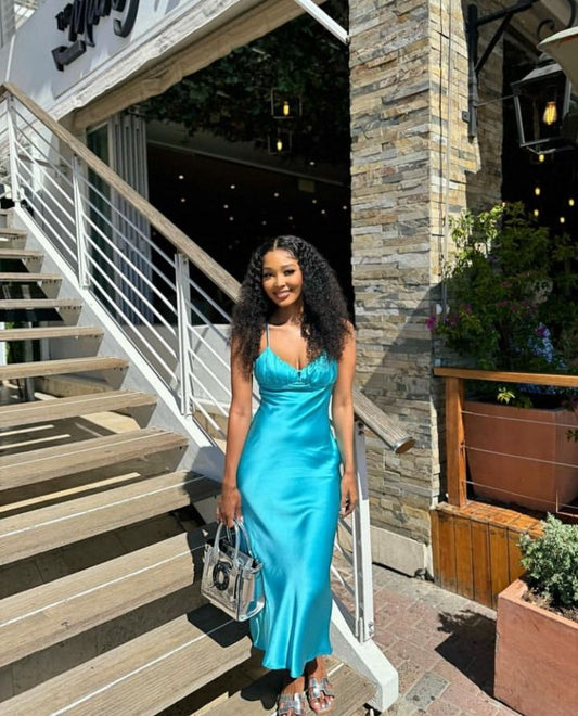 Robe de bal longue en satin, style sirène, bretelles spaghetti, élégante et unique, C5372