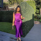 Robe de bal longue en satin, simple, style sirène, sans bretelles, robe de soirée formelle C5373