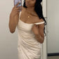 Robe de bal longue en satin plissé, style sirène, col en U, fente latérale, modeste, C5377