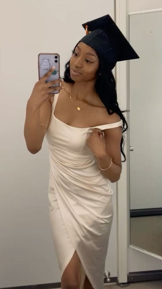 Robe de bal longue en satin plissé, style sirène, col en U, fente latérale, modeste, C5377