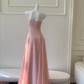 Robe de bal longue en satin et mousseline, coupe trapèze, bretelles spaghetti, C5380