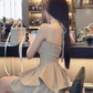 Simple A-Line Halter Satin Short Birthday Outfits Homecoming Dress C538