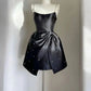 Cute A Line Spaghetti Straps Black Satin Beads Short Homecoming Dress 18th Birthday Outfits C5390