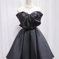 Pretty A Line Strapless Black Satin Short Homecoming Dress 18th Birthday Outfits C5391