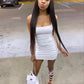 Sexy Bodycon Mermaid Spaghetti Straps White Satin Short Homecoming Dress 21th Birthday Outfits C5397