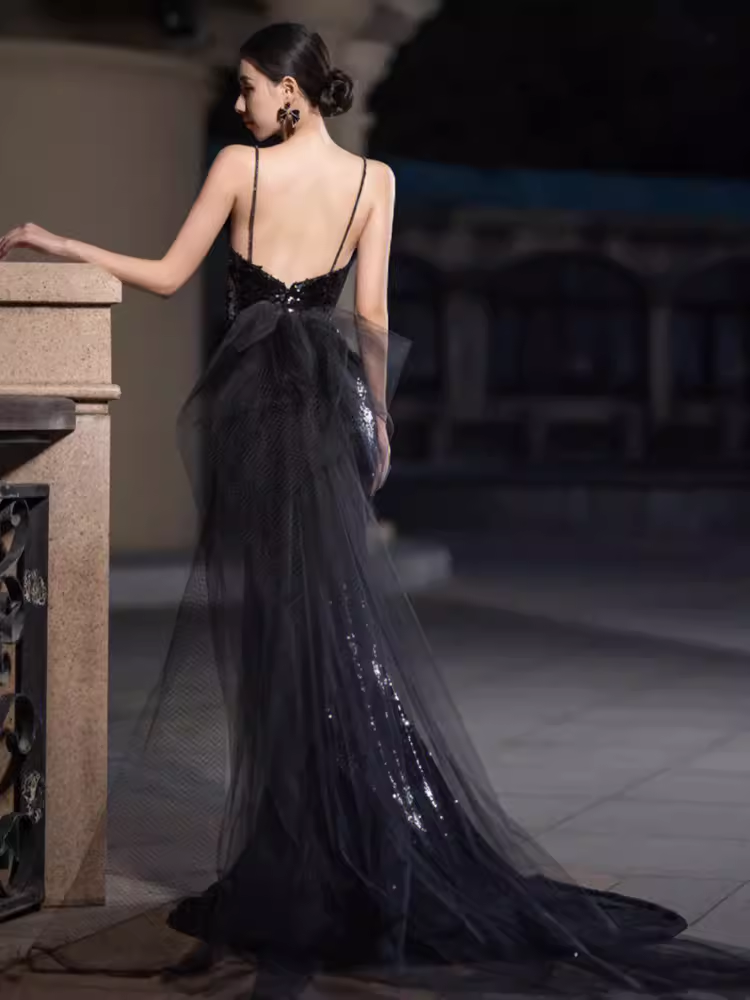 Sexy Mermaid Sequin Black Prom Dresses C53