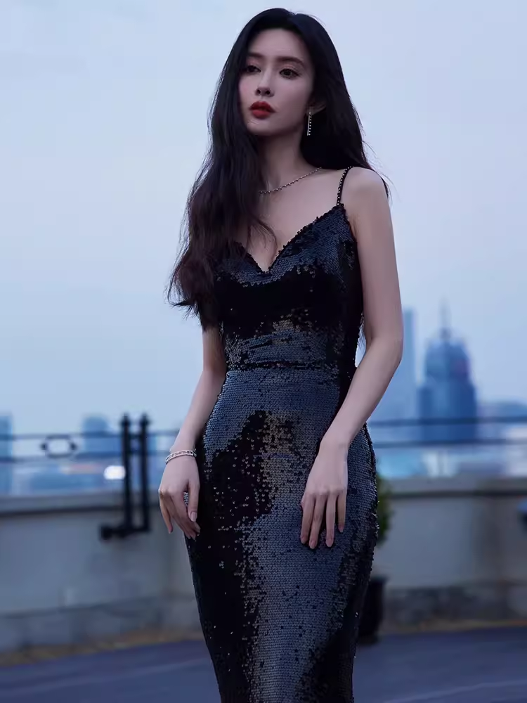 Sexy Mermaid Sequin Black Prom Dresses C53