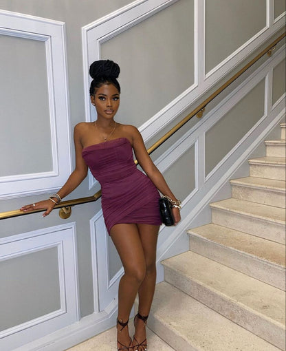Sexy Mermaid Strapless Satin Short Homecoming Dress 20th Birthday Outfits C5402
